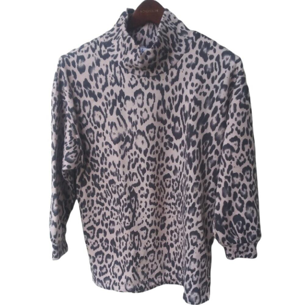 Leopard Animal Print Sweater - M -55% cotton Fleece lined- Cowl neck Lola Grace